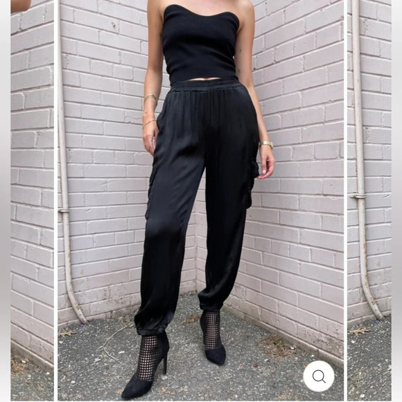 Sexy Satin Finish Cargo Pant with elastic waist trendy & comfortable size  small - Picture 4 of 11